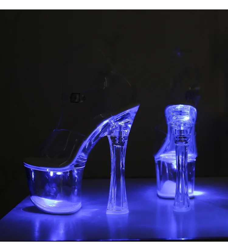 Tacones extremadamente altos de 17,5 CM, plataforma brillante, tacones claros, sandalias para discoteca para mujer, modelo de moda de PVC transparente, zapatos de pasarela