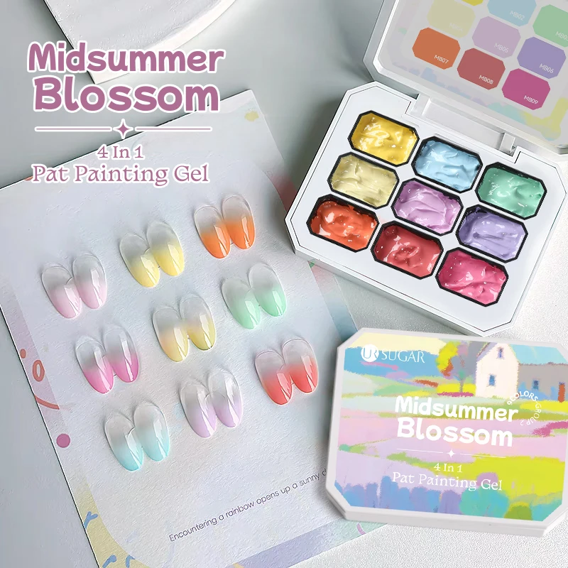 UR SUGAR 9 Farben Gradient Painting Gel Nail Art Farbverlauf DIY Design Gel 4 in 1, verwendet für Farbverlaufs-Nagelstempelmuster