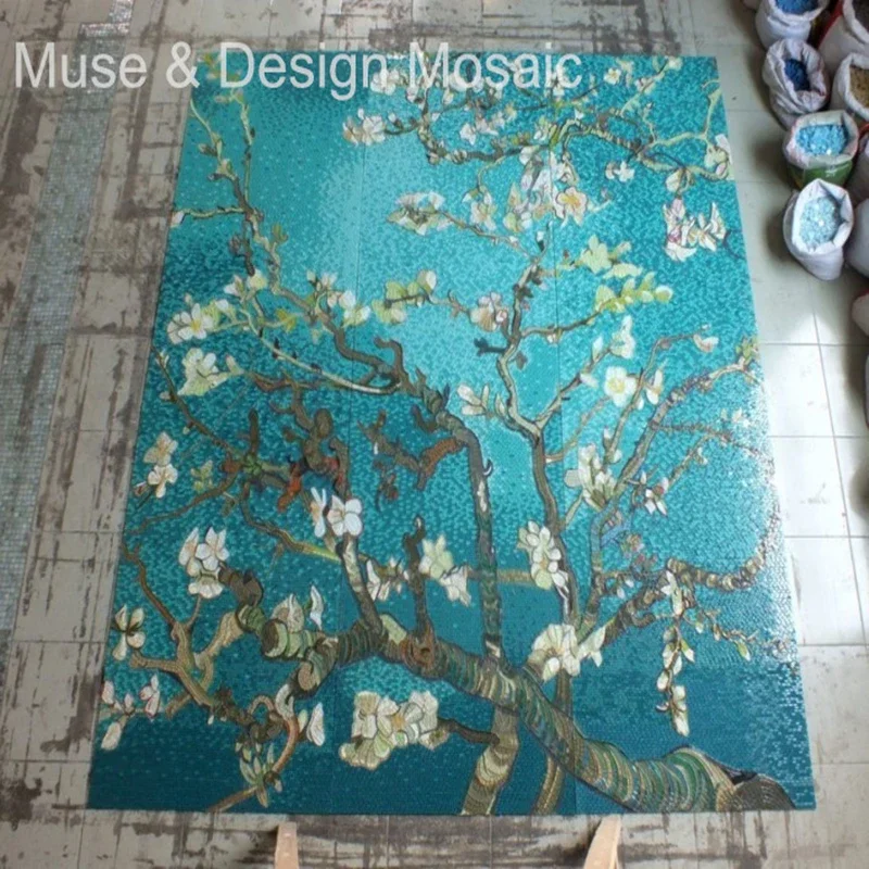 

Индивидуальная ручная работа Ван Гог абрикосовый цветок фреска художественная стеклянная мозаика для кухни фартук напольная плитка настенная наклейка лестница