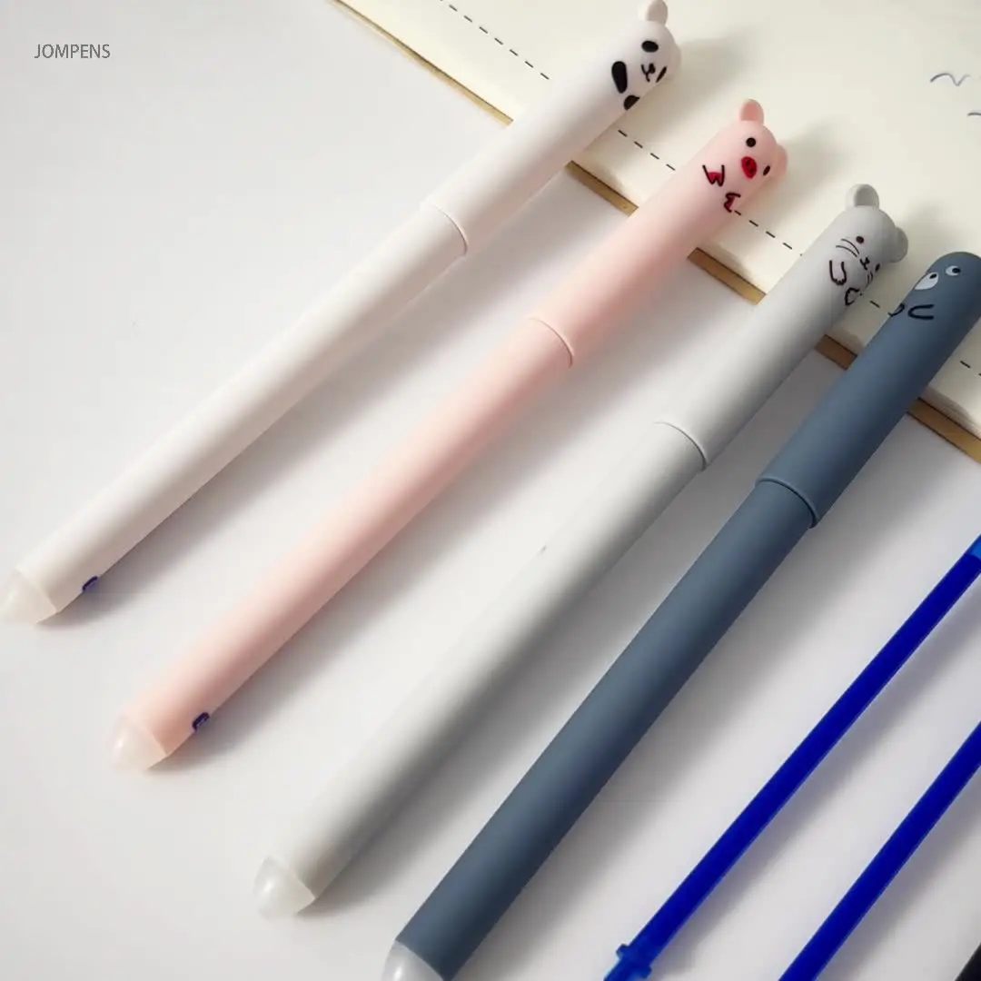Cute Little Bear Erasable Gel Pen Set with Bottle 0.5mm Black Blue Magic Ink Washable Handle School Office Supplies Stationery