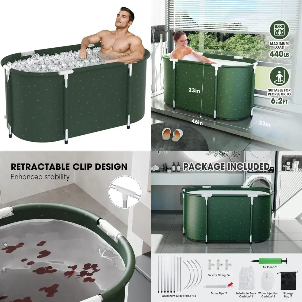

Ванна для ледяной ванны, 129 галлонов, портативная ванна с холодной водой для взрослых, для горячих и холодных ванн, для использования в помещении и на открытом воздухе (зеленая)