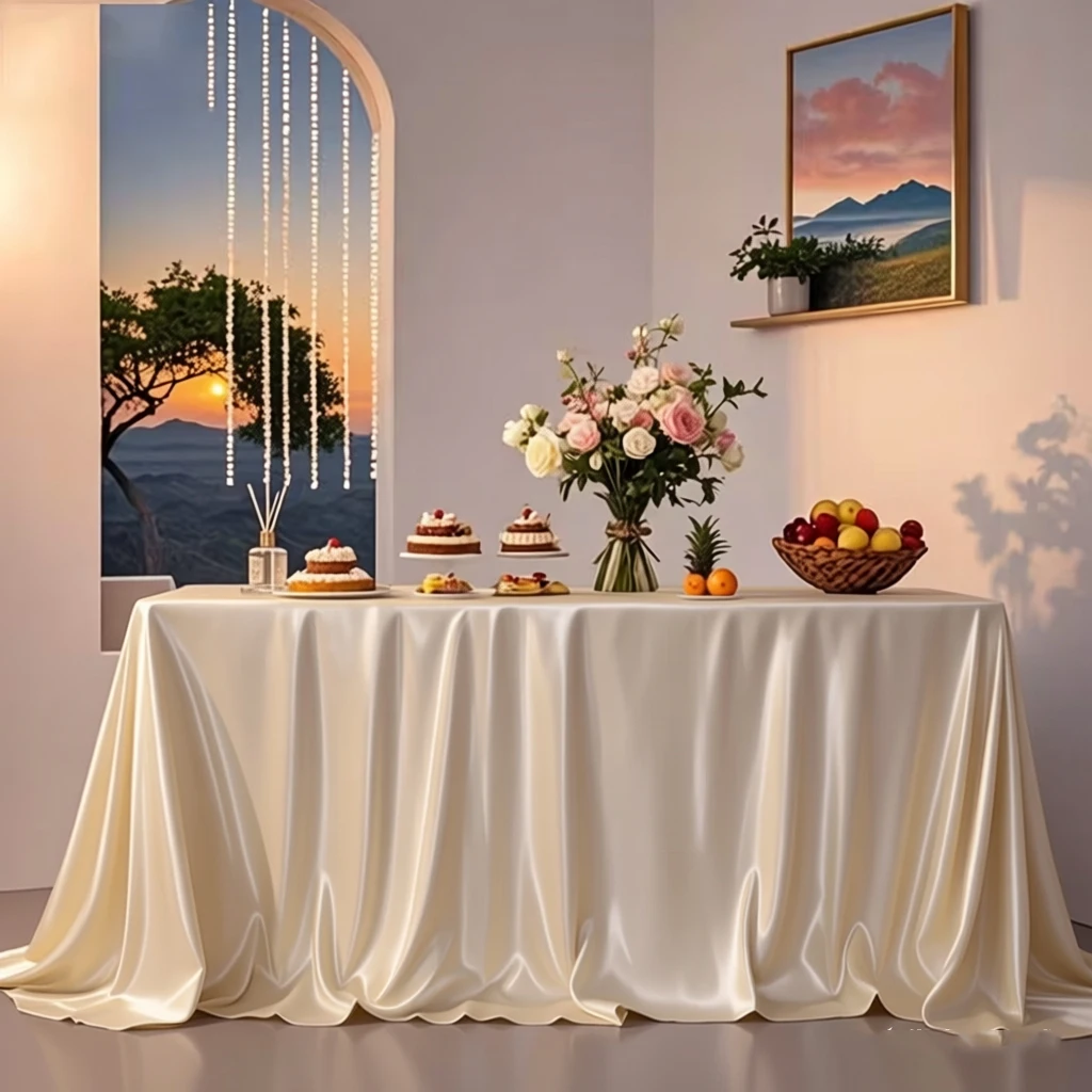 Mantel de satén blanco para boda, cubierta de mesa rectangular de seda brillante y lisa, decoración para banquetes, aniversarios, cenas, restaurantes