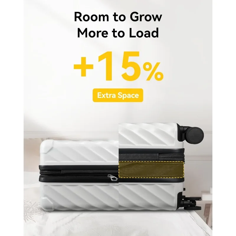 Luggage with Spinner Wheels, Polycarbonate Expandable Hard Shell Suitcase, Carry On 20 Inch, White