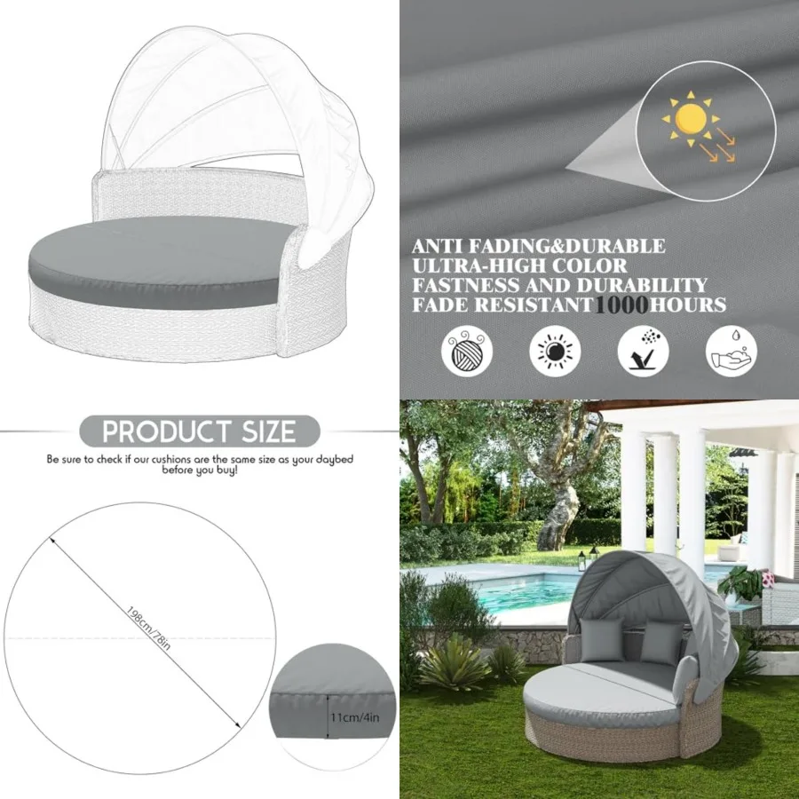 

Outdoor Daybed Cushion Cover,"Round,,Fade-Resistant, Waterproof, Patio Daybed Cushion Cover, Cover ONLY