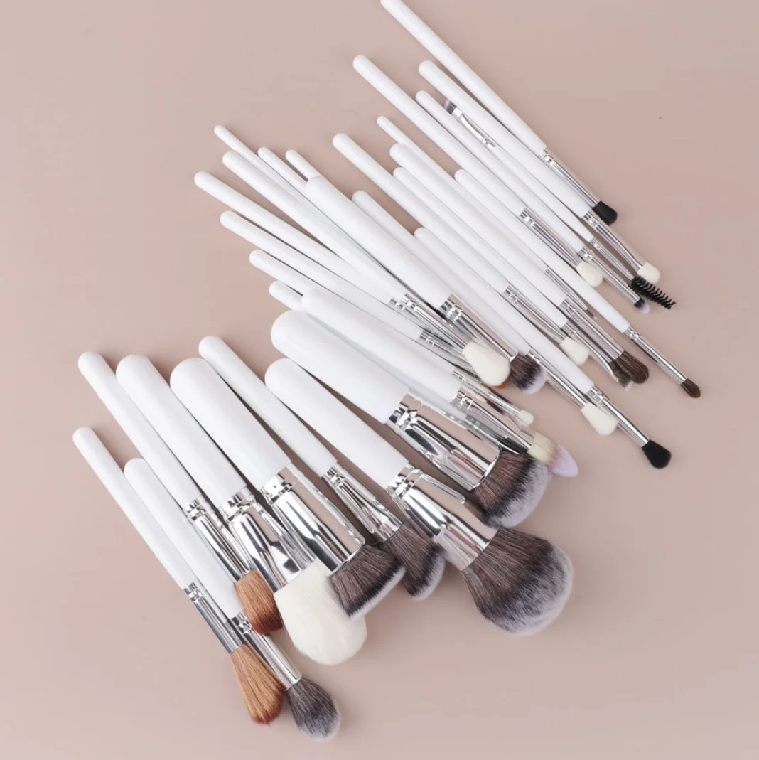 Pincéis de maquiagem brancos de marca própria, cabelo sintético, sombra, pó, base, corretivo, kit de maquiagem, atacado, 5 conjuntos