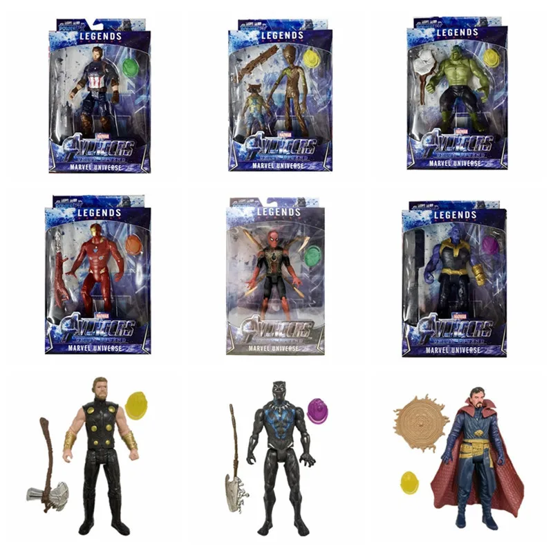 15cm Marvel Luminous Doll Avengers Spider-Man Hulk Captain America Thanos Figure Model Ornament Gift with Movable Weapon Joints