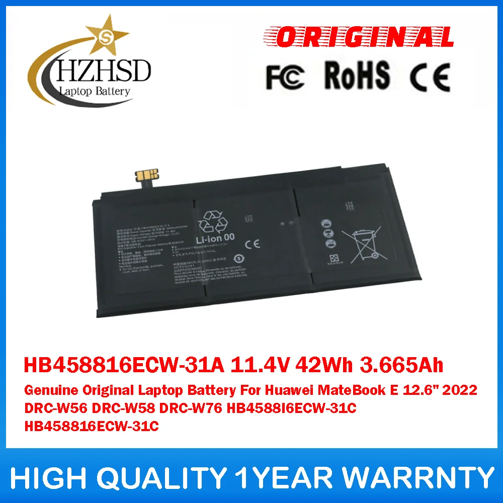 

HB458816ECW-31A 11.4V 42Wh 3.665Ah Genuine Original Laptop Battery For Huawei MateBook E 12.6" 2022 DRC-W56 DRC-W58 DRC-W76