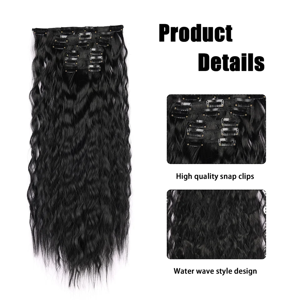 Extensiones de cabello sintético con 6 clips, largas y lacias, suaves y naturales para mujer 2
