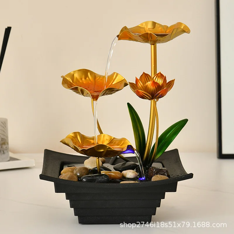 New Iron Art Lotus Flowing Water Fountain Decoration Recycling Humidifier Crafts Home Decoration Accessories