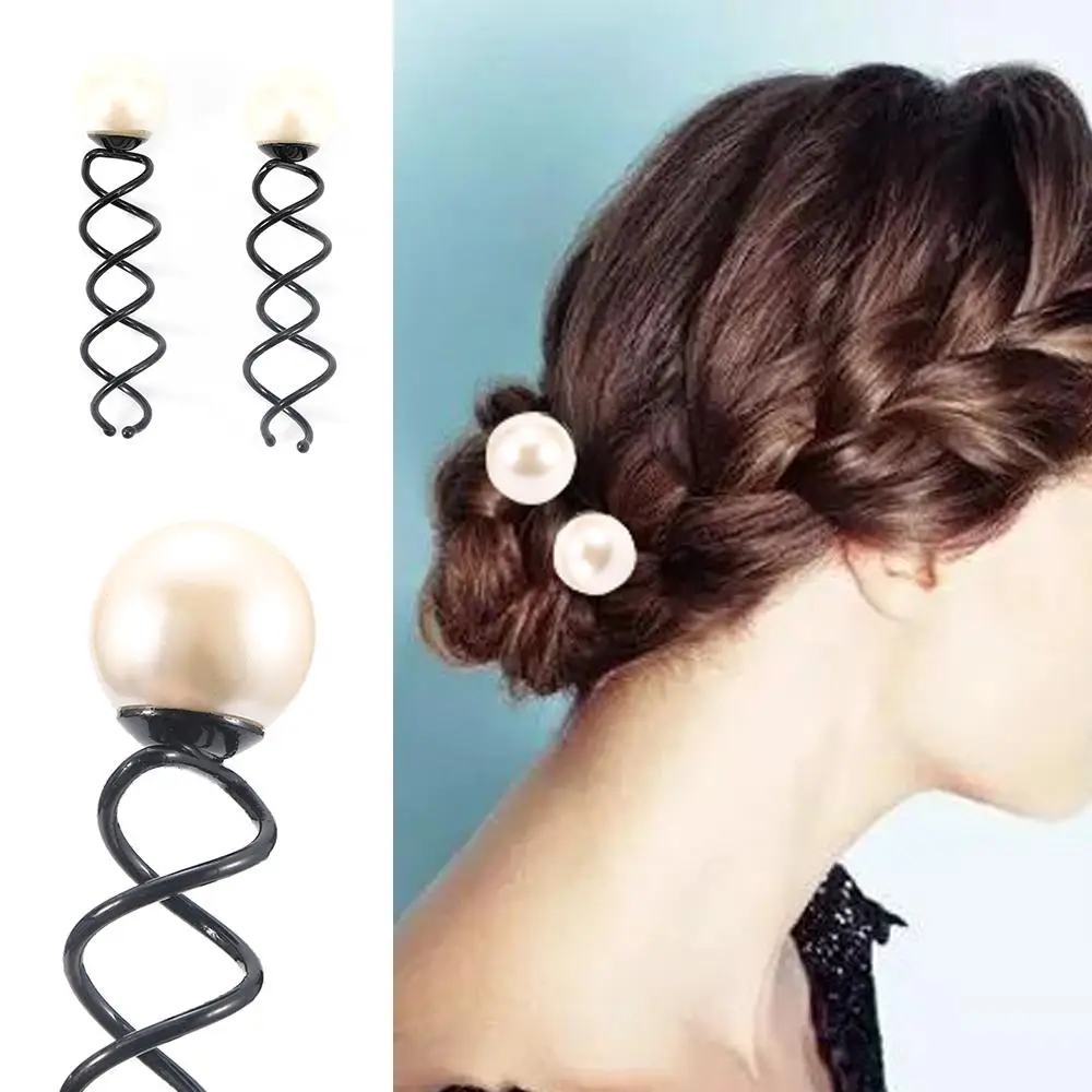 

4pcs Girls Big Pearl Hair Pins Clips Twist Spiral Spin Screw Bobby Hair Barrette Hair Accessories Styling Tools