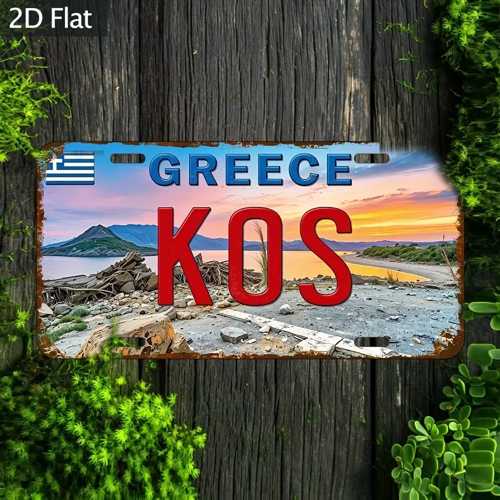 2D Flat, 1pc, 2D Flat, 12x6 Inches / 30x15cm Aluminum Metal Ornament, Vintage Distressed Finish, Bar Scene Decorative Art Pie