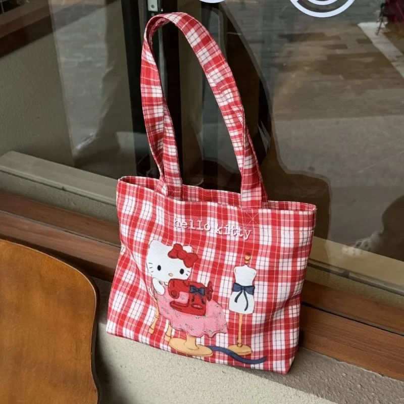 

2025 Ins Fashion Kawaii MINISO Hello Kitty Anime Ins Storage Bag Cute Original Canvas Bag Commuter Student Lovely Gifts Toys