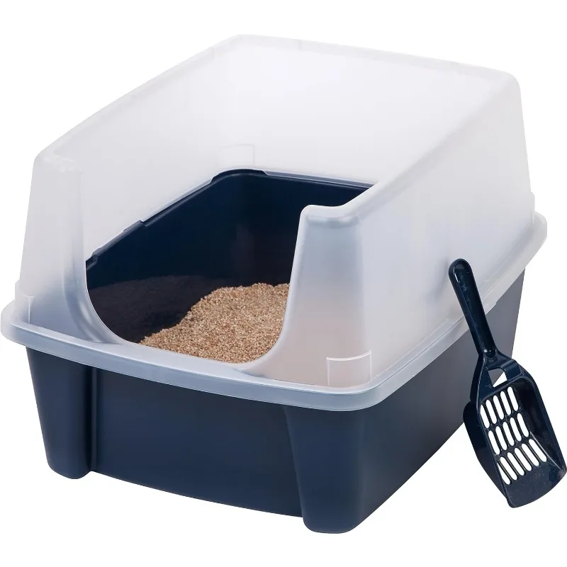 

USA Open-Top Cat Litter Box with Shield and Scoop, Navy