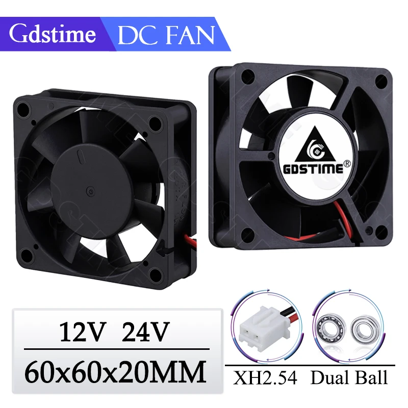 Wentylator Gdstime 6020 24V 12V Chłodzenie 60MM*20MM DC Bezszczotkowy Wentylator Chłodzący 60MM Podwójny Kulowy Radialny Wentylator do Drukarki 3D i Chłodzenia Silnika