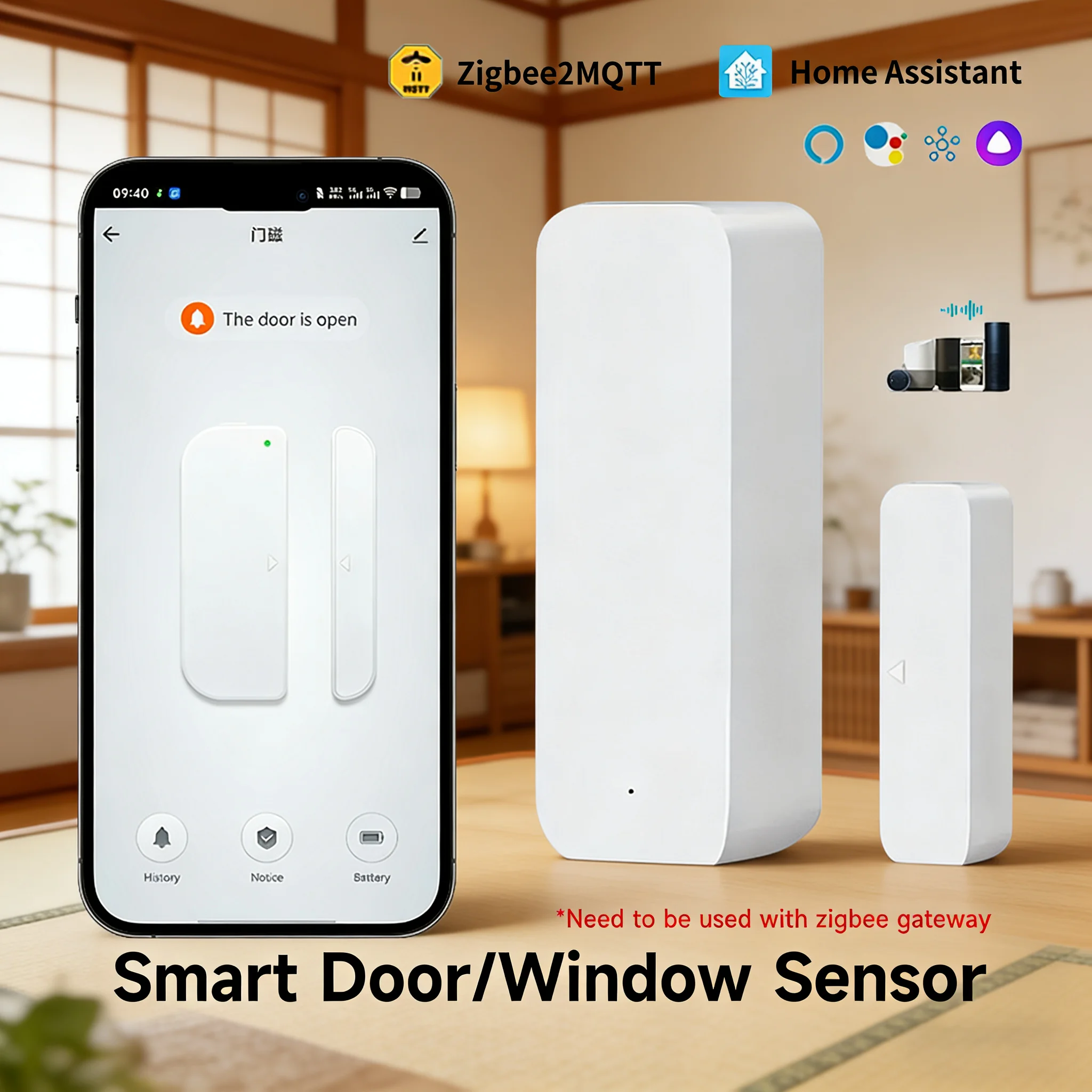 

Zigbee 3.0 Smart Door Window Sensor, Tuya Wireless Contact Detector, Compatible with Home Assistant, Alexa, ZHA, Zigbee2MQTT