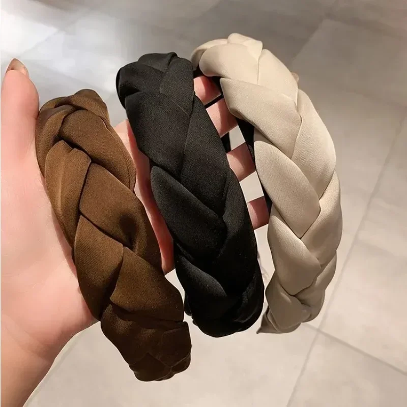 Vintage Twisted Headbands for Women Headwear Satin Fabric Braided Hair Band Girl Simple Luxury Hair Hoop Korean Hair Accessories