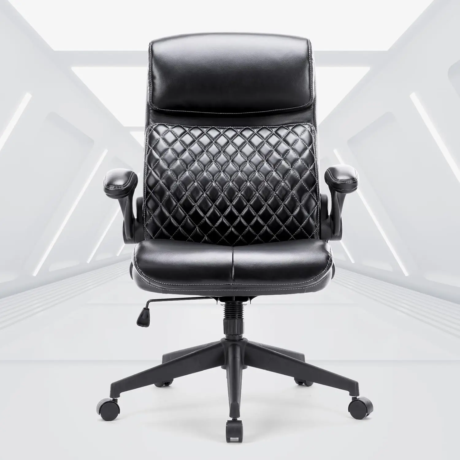 COLAMY Office Desk Chair-Executive Computer Chair, Ergonomic Leather Office Chair with Padded Flip-up Armrests,Adjustable Height