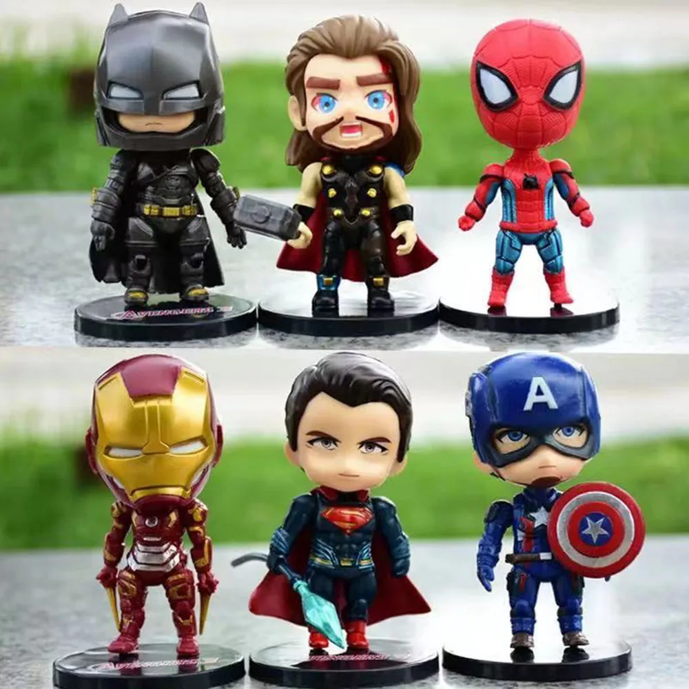 6pcs/set Marvel Avengers Black Panther Thanos Ironman Spiderman Captain American Hulk Figure Model Toys