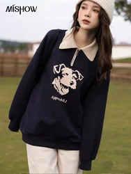 MISHOW Retro-Sudadera con capucha para mujer, jersey de manga larga con cuello tipo Polo y cremallera, Tops informales estampados, MXB36V0160, otoño, 2023