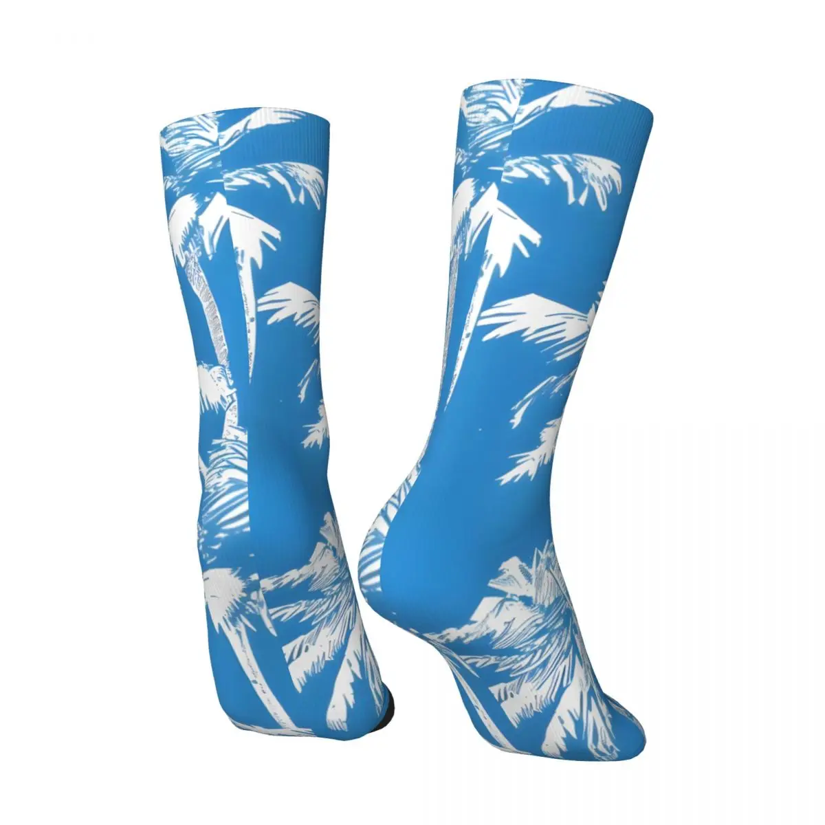 Vintage Tropical White Palms With A Blue Background Men's compression Socks Unisex Harajuku Seamless Printed Novelty Crew Sock