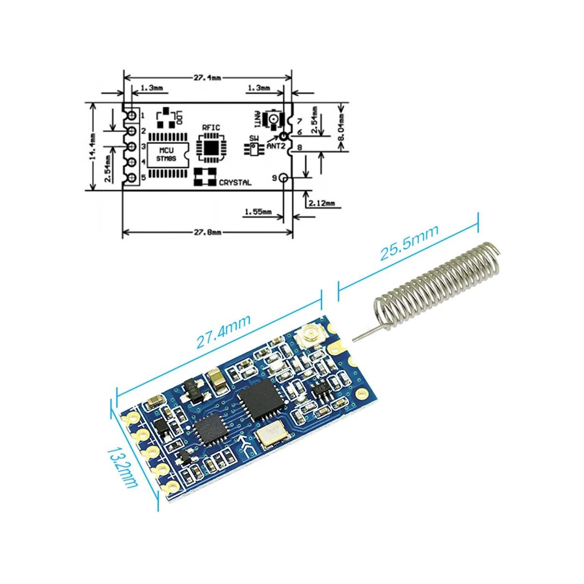 シリアルポートモジュール,Bluetooth, HC-12, 433MHz,ワイヤレス,es4463,1000m,hc12,4個