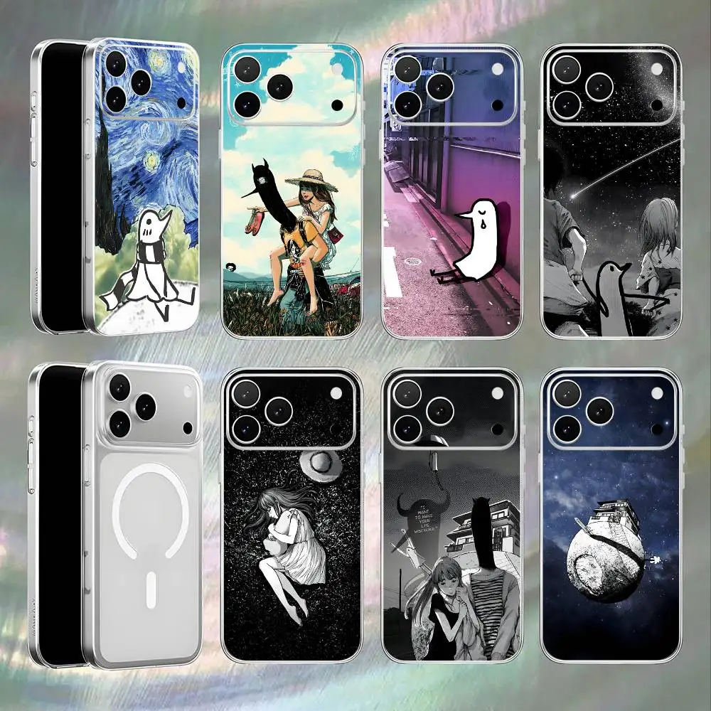 

G-Goodnight P-Punpun For iPhone 17,16,15,14,13,12,11,Pro,Max,Plus Transparent White Phone Case Magnetic Wireless Charging