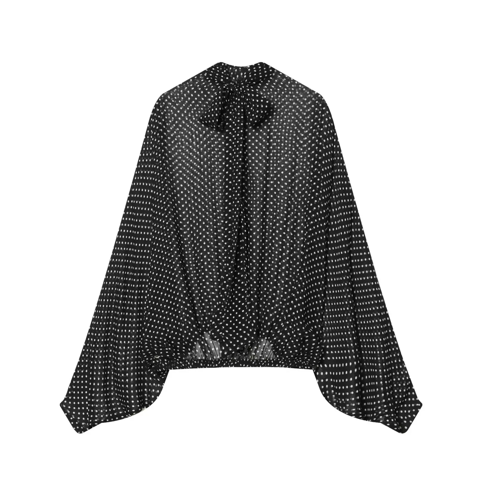 KONDALA بلوزات شيفون مثيرة مطبوعة بنقاط وأكمام طويلة وربطة عنق قمصان فضفاضة موضة 2026 لربيع وصيف ملابس علوية شفافة أنيقة