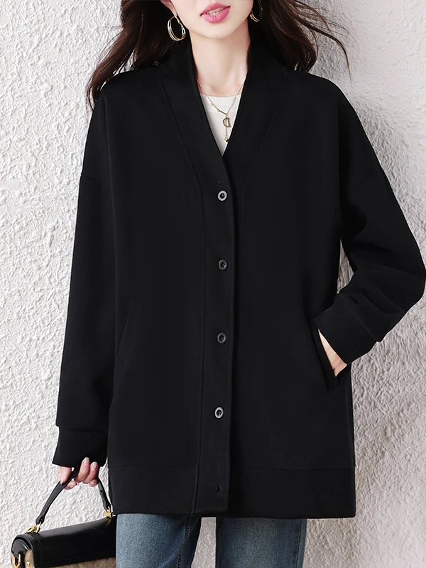 เสื้อโค้ทผู้หญิงทรงสลิม แฟชั่น เรียบง่าย สไตล์หวาน สำหรับสาวพลัสไซส์ ทรงหลวม ใส่สบาย ความยาวปานกลาง