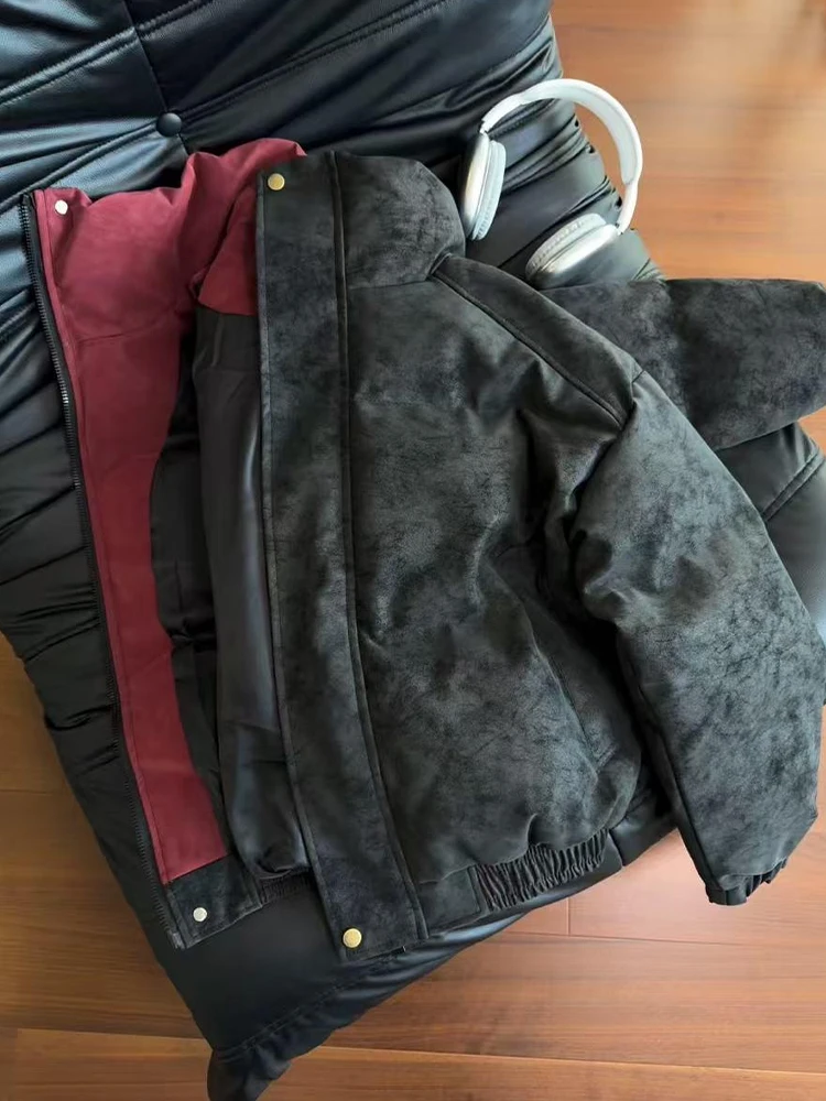 

American Dyed Leather Jaet Men's Winter Tee-Proof Thiened Coat Trendy Vintage Stand Collar Cleanfit Outerwear