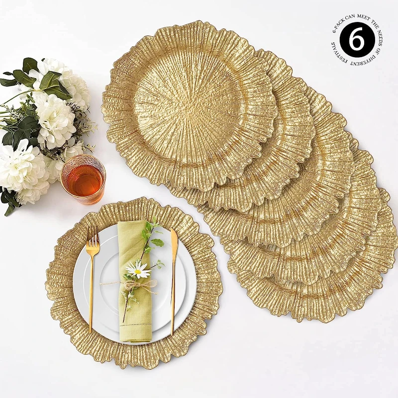 

50pcs 100 Pcs Gold Charger Plates Reef Plate Chargers for Dinner Plates, Plastic Decorative Plates for Table Setting