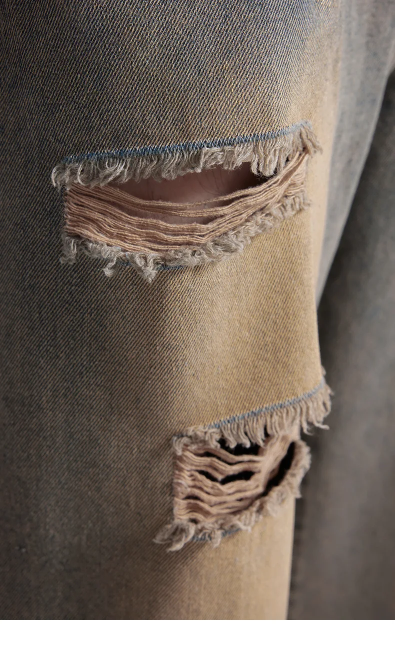 2025 Men's Star Embroidery Ripped Jeans - Distressed Washed Wide Leg High Street Loose Straight Pants, Hiphop Streetwear Fashion