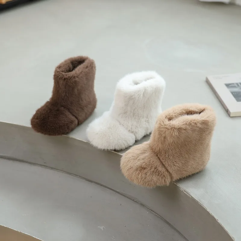 

Детские зимние сапоги для девочек, мягкие пушистые волосатые хлопковые сапоги принцессы до щиколотки для малышей, теплые универсальные детские повседневные плюшевые сапоги