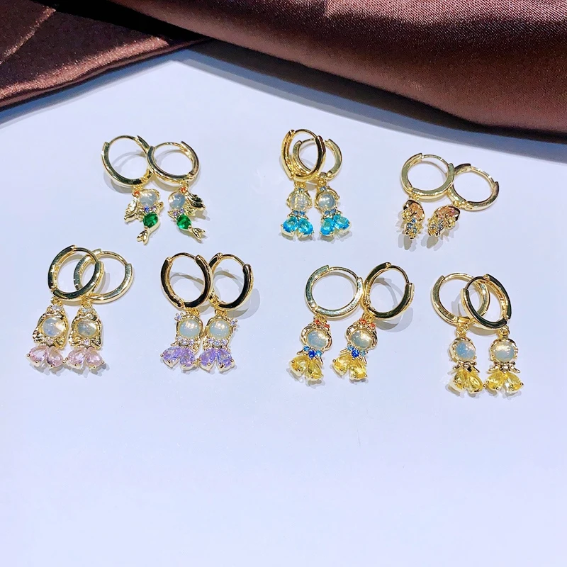 MIGGA-pendientes colgantes de circonia cúbica para mujer y niña, aretes chapados en Color dorado, joyería Huggies, cuentos de hadas