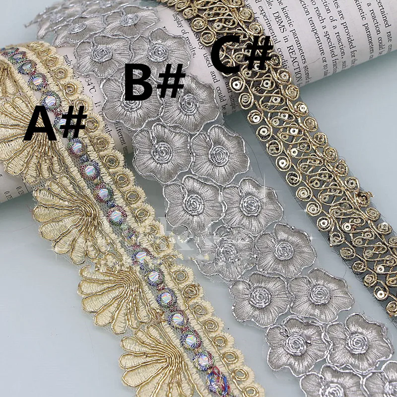 Embroidered Sequins Webbing Trim, Handmade Sewing Mesh Ribbons, Clothing Decorative Lace Trim, 1 Yards