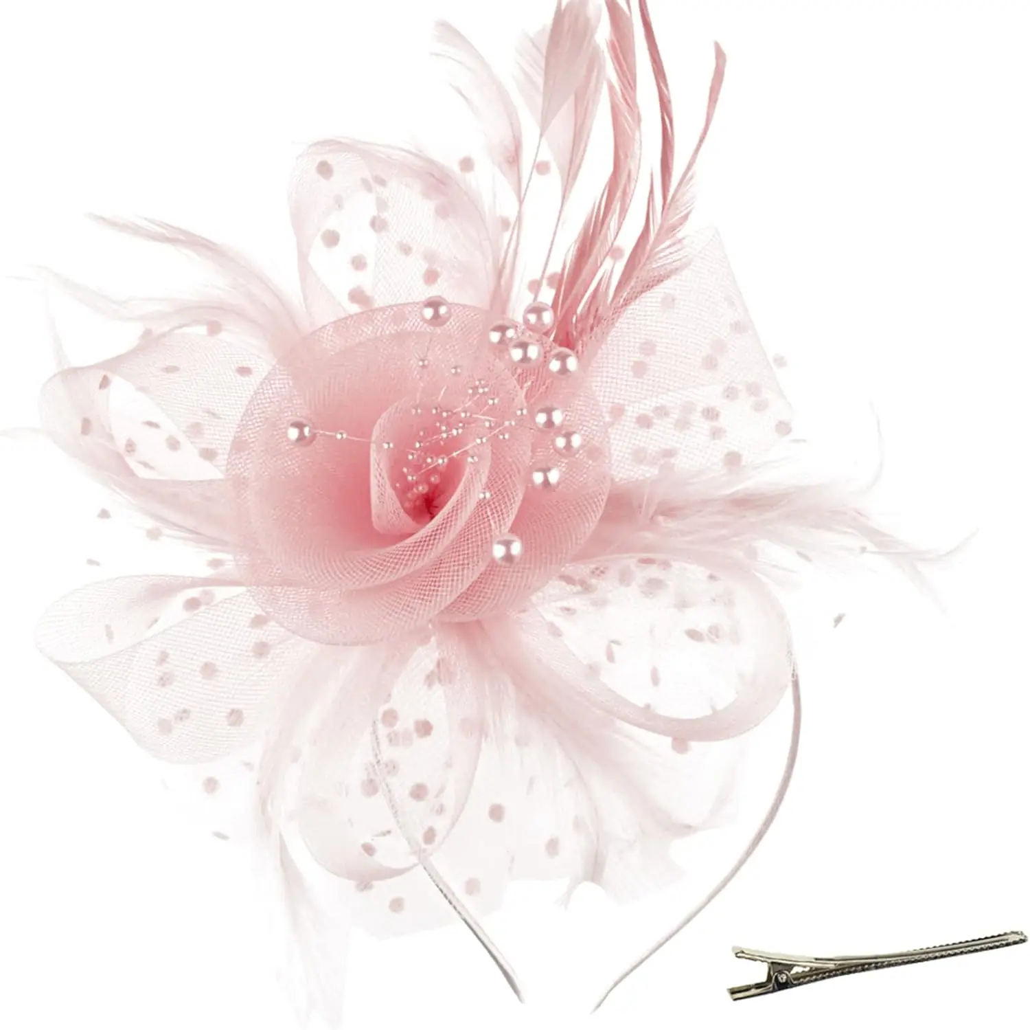 

Fascinators Hat Flower Mesh Ribbons Feathers on a Headband and a Clip Tea Party Headwear for Girls and Women