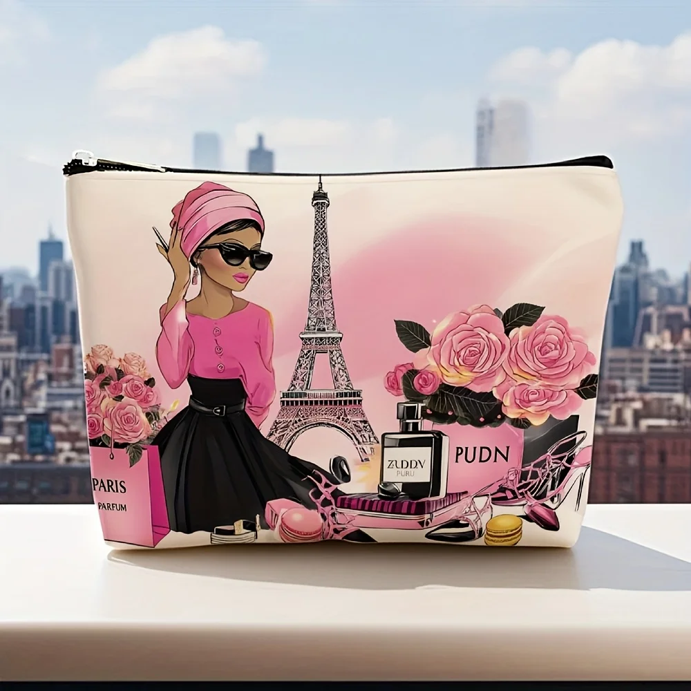 A Paris Eiffel Tower Makeup Bag - Women's Cute Multifunctional Zipper Pouch, Jewelry Storage Bag