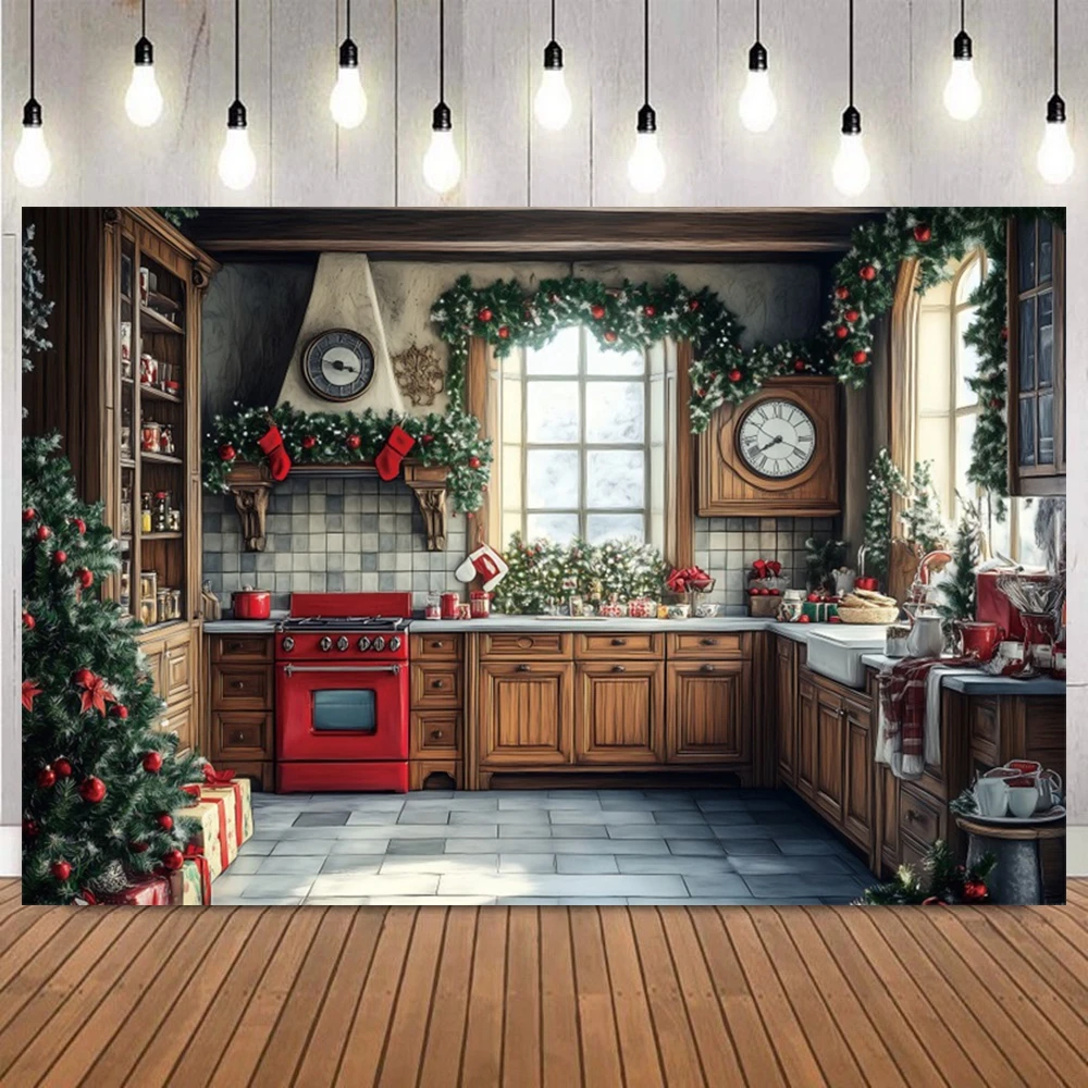 Merry Christmas Warm Cozy Interior Backdrop Fireplaces Xmas Trees Coffee Shop Gifts Party Portrait Decor Photography Background