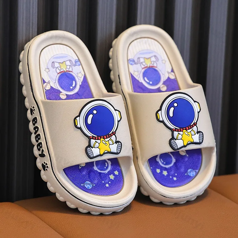 Children's Bath Slippers 2026 Summer Boys Astronauts Indoor Home PVC Material Cartoon Slippers Comfortable Non-slip Baby Shoes