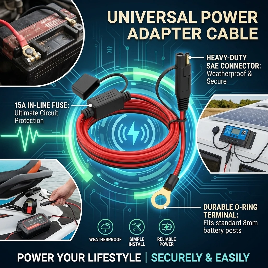 Charger Cable For Motorcycle Battery Terminal To SAE Quick Extension Cable With 10A Fuse O Connector Battery Charger Adapter
