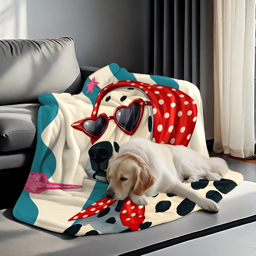 Dalmatian Red Bandana Stars Flannel Blanket Soft Cozy Throw Blanket for Bed Sofa Couch Fuzzy Plush Bed Cover