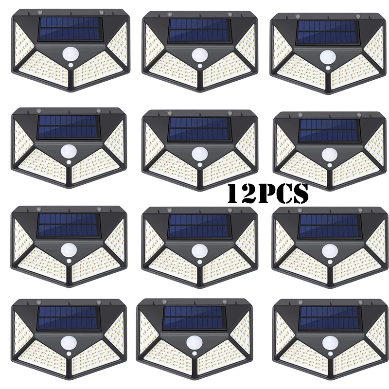 1-12 stuks zonne-verlichting buiten 100 LED wandlamp bewegingssensor verlichting waterdichte zonne-straatverlichting voor tuin veranda tuin garage
