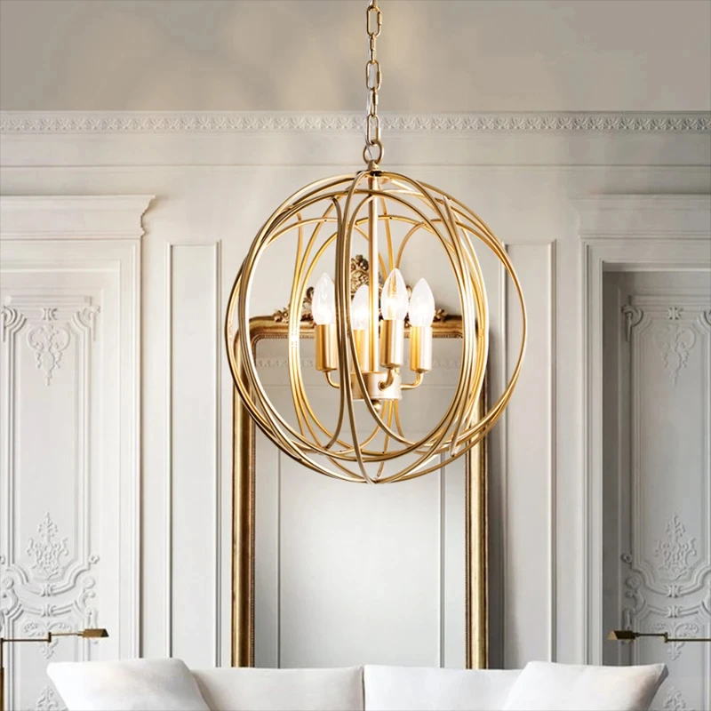 Romantic Industrial Luxury Copper Wire Ball with Candle LED Pendant Light Indoor Lamp for Living Room Home Decoration Chandelier