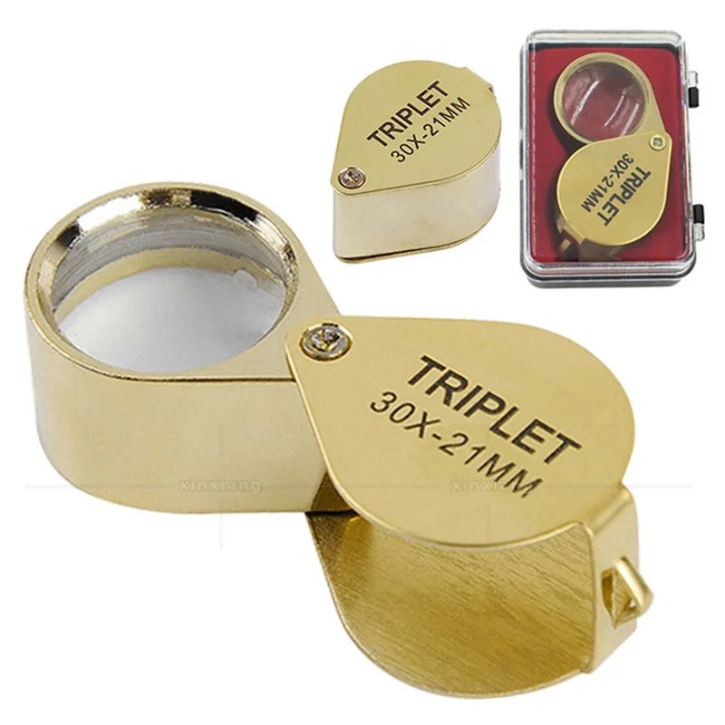 30X Folding Pocket Jeweler Magnifier Golden Color Foldable Magnifying Glass Portable Jewelry Loupe Monocle Mini Microscope