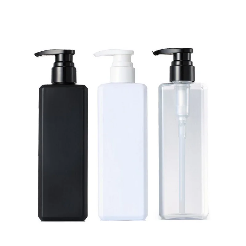 10Pcs Lotion Pump Shampoo Bottle Square PET 300ml 500ml Plastic Empty Black White Clear Hair Conditioner Refillable Bottles