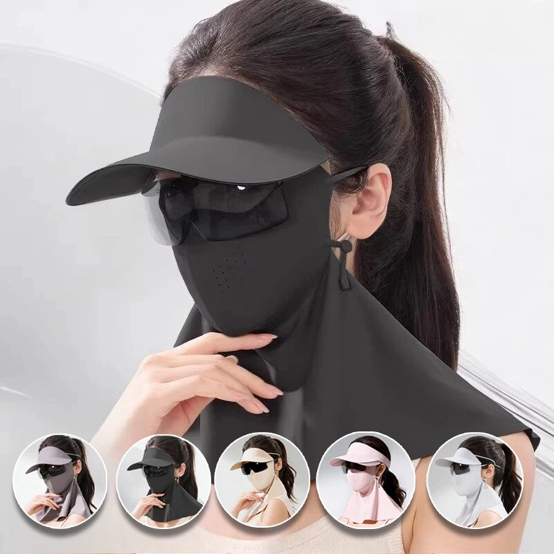

Women All in One Full Face Sun Mask with Sunglasses Ice Silk UV Protection Hat Face Cover Breathable Summer Outdoor