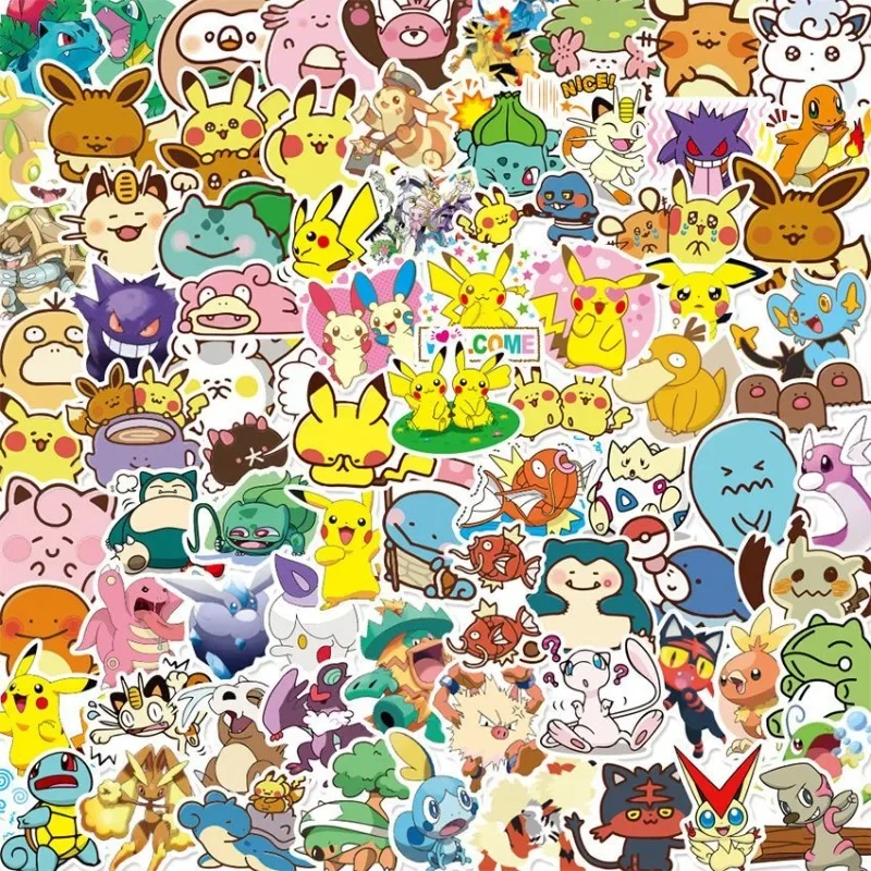 Autocollants waterproof de dessin animé Pikachu, 50 pièces, stickers, décoration, graffiti, pour ordinateur portable, réfrigérateur, téléphone portable, tasse à eau