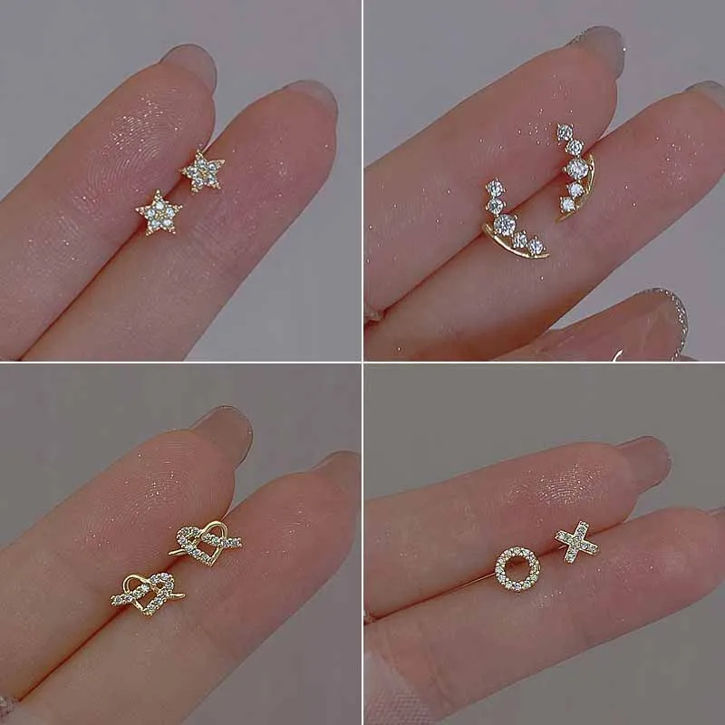 New Fashion Cute Zircon Star Stud Earrings For Women Exquisite Heart Sweet Ear Girlfriend Jewelry Accessories Gifts