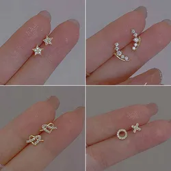 New Fashion Cute Zircon Star Stud Earrings For Women Exquisite Heart Sweet Ear Girlfriend Jewelry Accessories Gifts