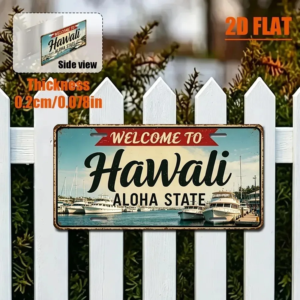 CIFbuy Customizable 2D Flat Hawaii Retro Metal Plaque,Personalized Industrial Wall Art Ornament Home Bar Outdoor Practical Birth