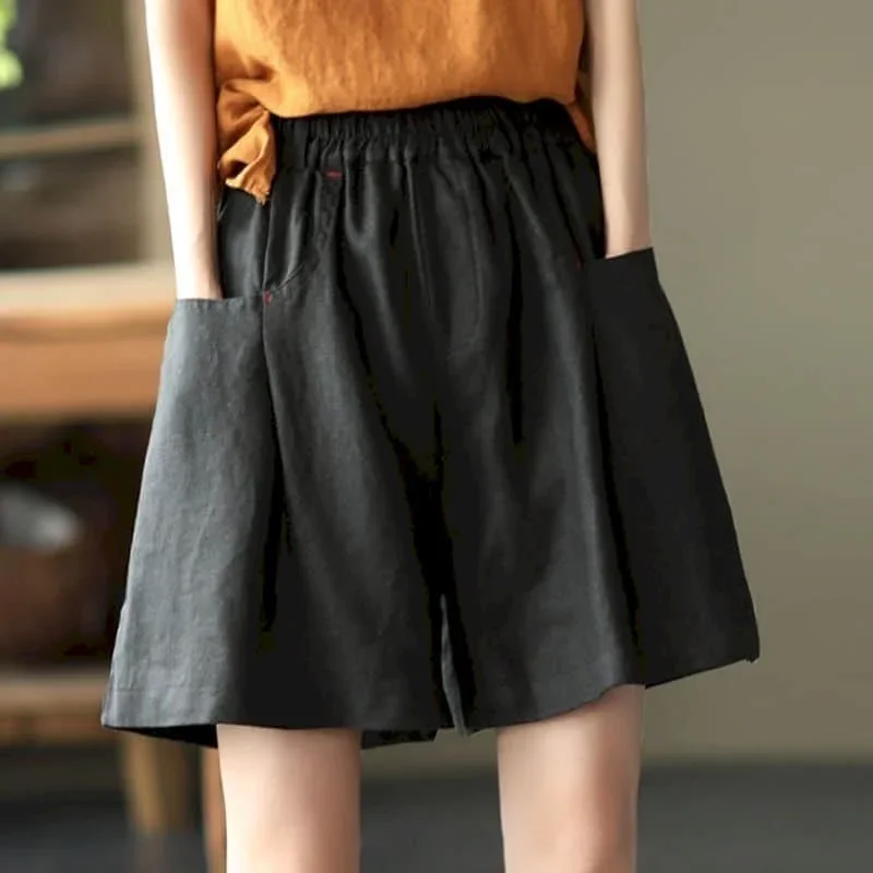 여성을위한 팝 솔리드 반바지 여름 캐주얼 코튼 스트레이트 짧은 바지 한국 스타일 탄성 허리 5 점 바지 여성 Clothi
